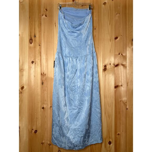 NWT Lulus Gemmi Light Blue Satin Jacquard Drop Waist Maxi Dress Cocktail Sz L - Picture 5 of 9